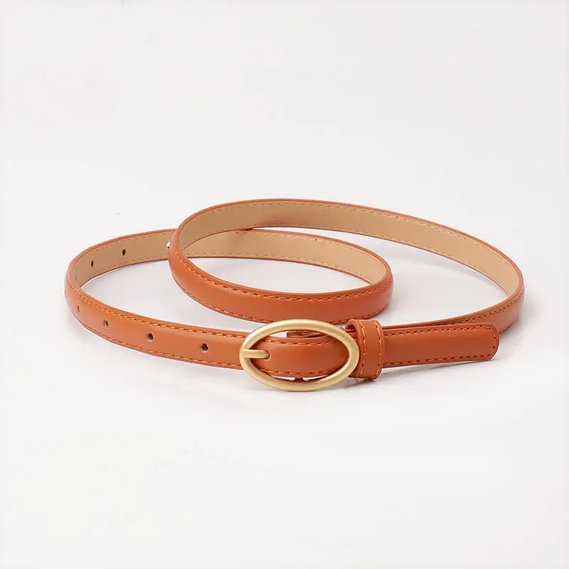 Women Thin Belt with Oval Buckle Black & Brown