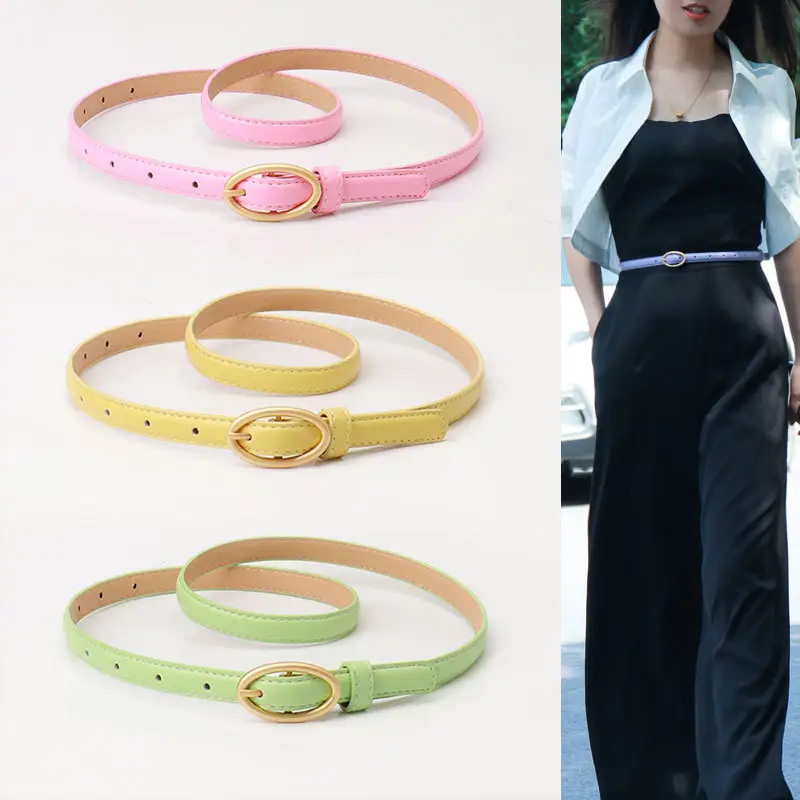 Women Thin Belt with Oval Buckle Black & Brown