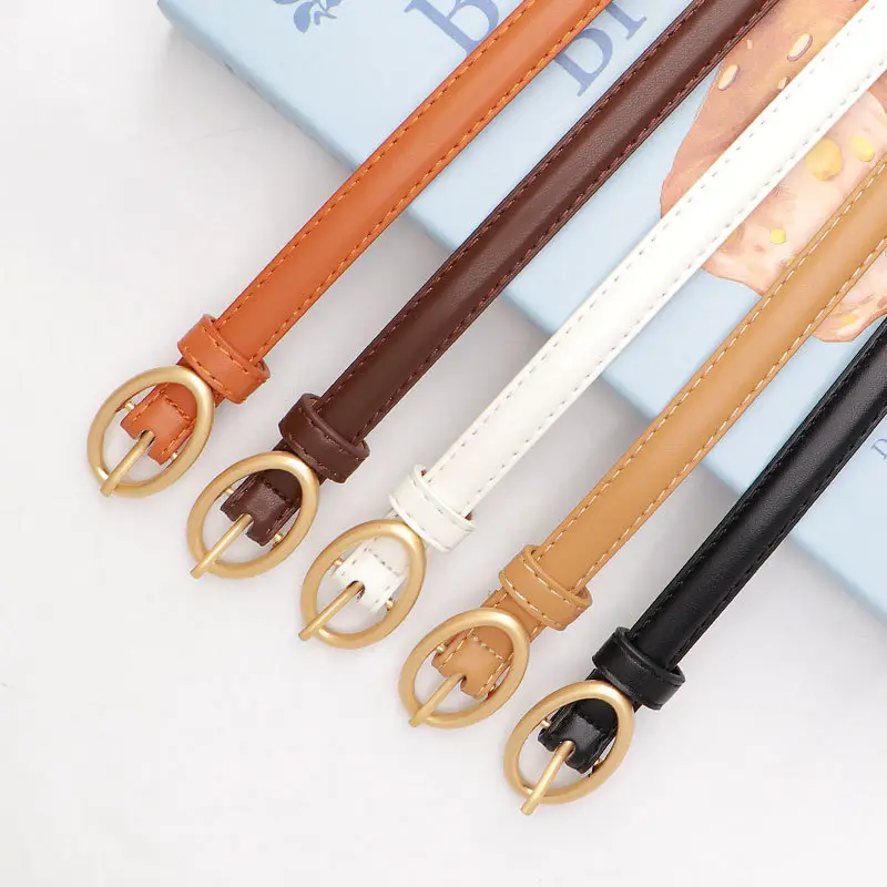 Women Thin Belt with Oval Buckle Black & Brown