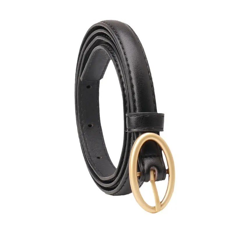 Women Thin Belt with Oval Buckle Black & Brown