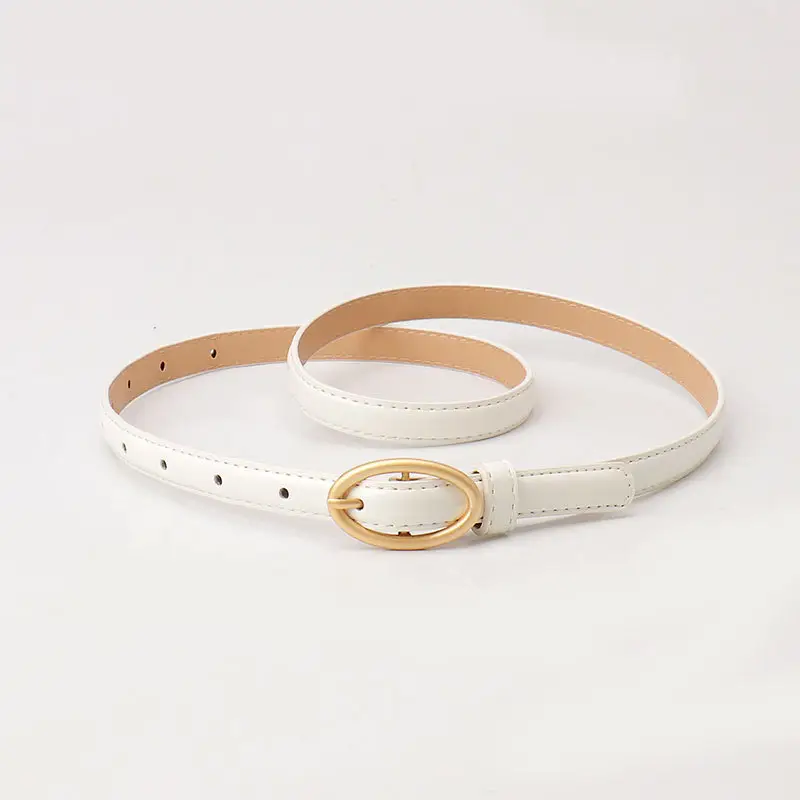 Women Thin Belt with Oval Buckle Black & Brown