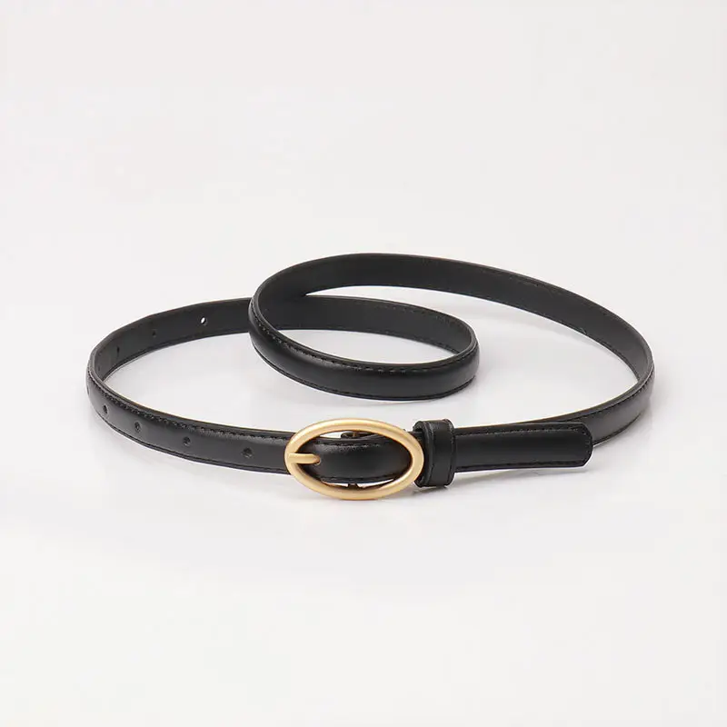 Women Thin Belt with Oval Buckle Black & Brown