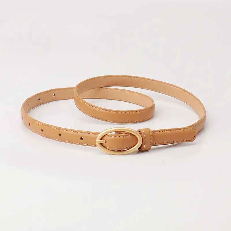 Women Thin Belt with Oval Buckle Black & Brown
