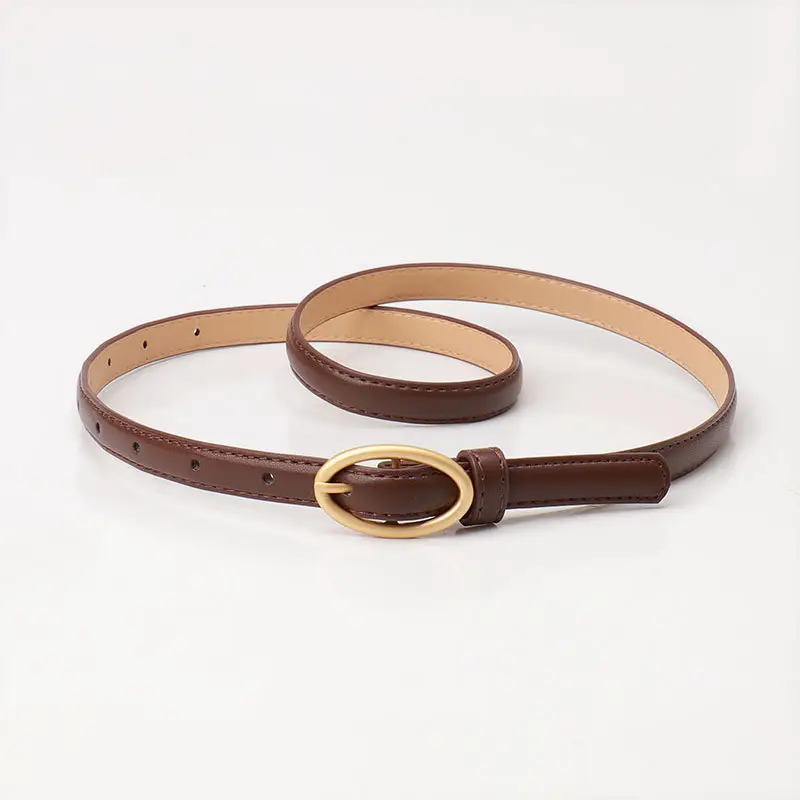 Women Thin Belt with Oval Buckle Black & Brown