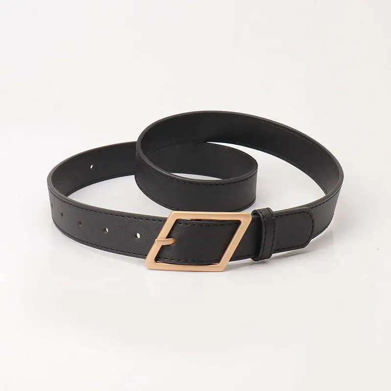 Women's Fashionable Wide Belt Black Gold Buckle