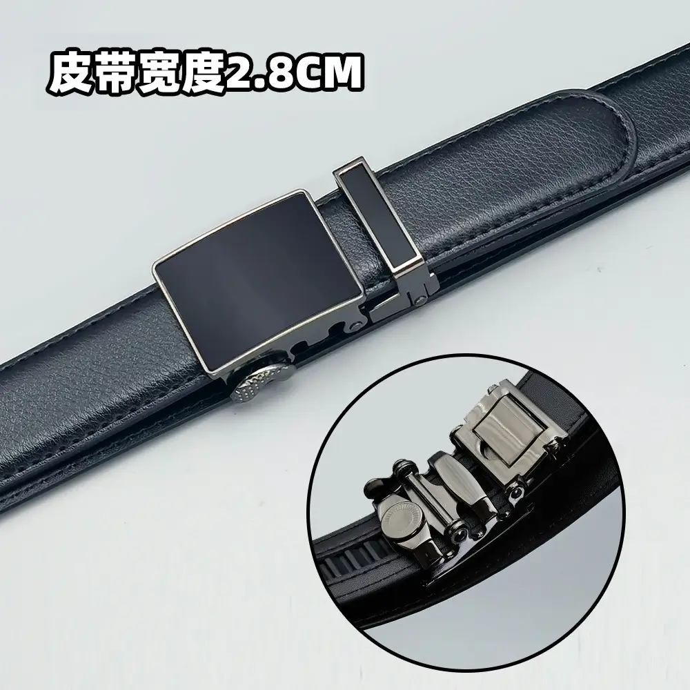 Women Automatic Black Cowhide Dress Belt 2.8cm
