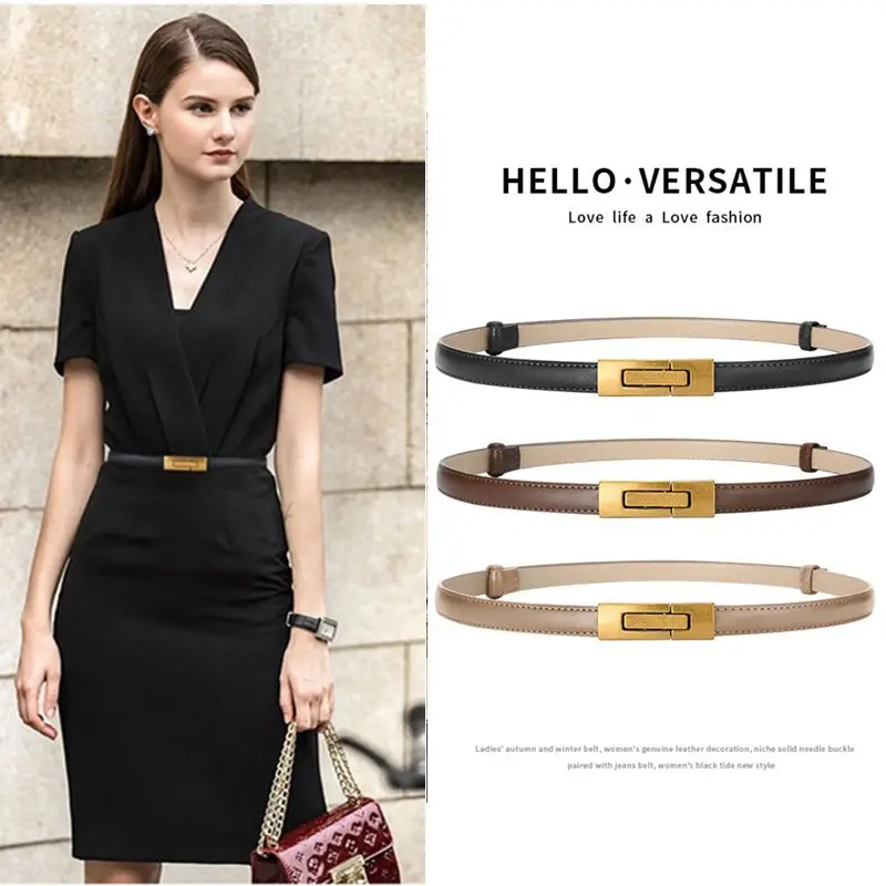 Women's Genuine Leather Belt Black Brown Beige Waist Chain