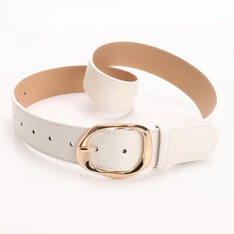 Women PU Wide Belt with Oval Buckle, Brown Tan Black