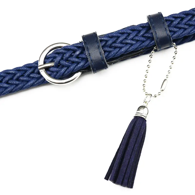 Blue Woven Belt Women Casual Tassel Decor