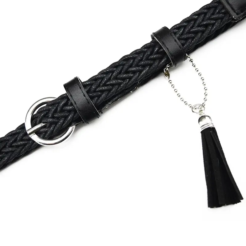 Blue Woven Belt Women Casual Tassel Decor