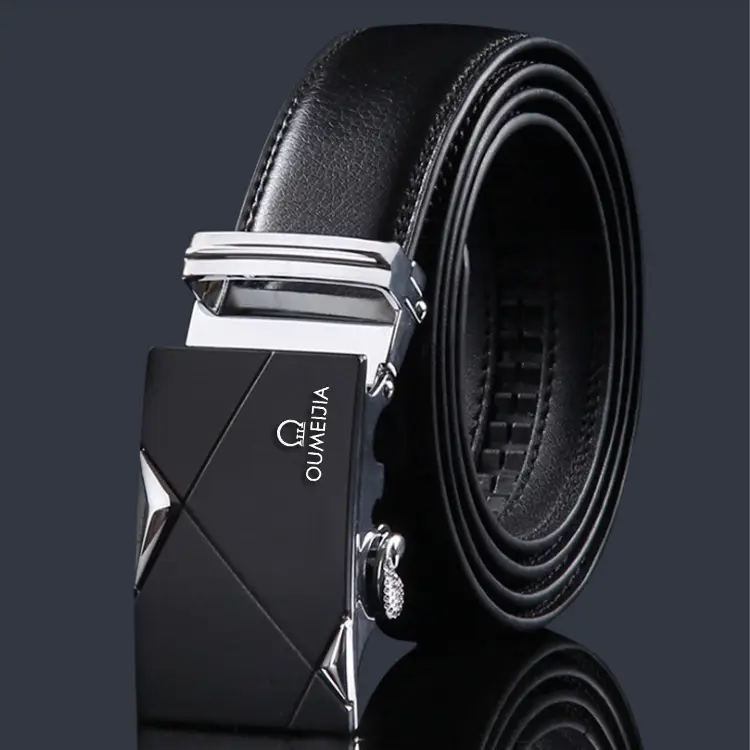 Men Leather Automatic Buckle Belt Black