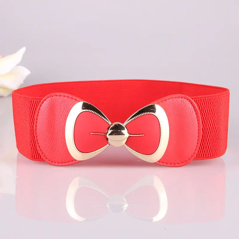 Red Elastic Bow Belt for Women Daily Wear