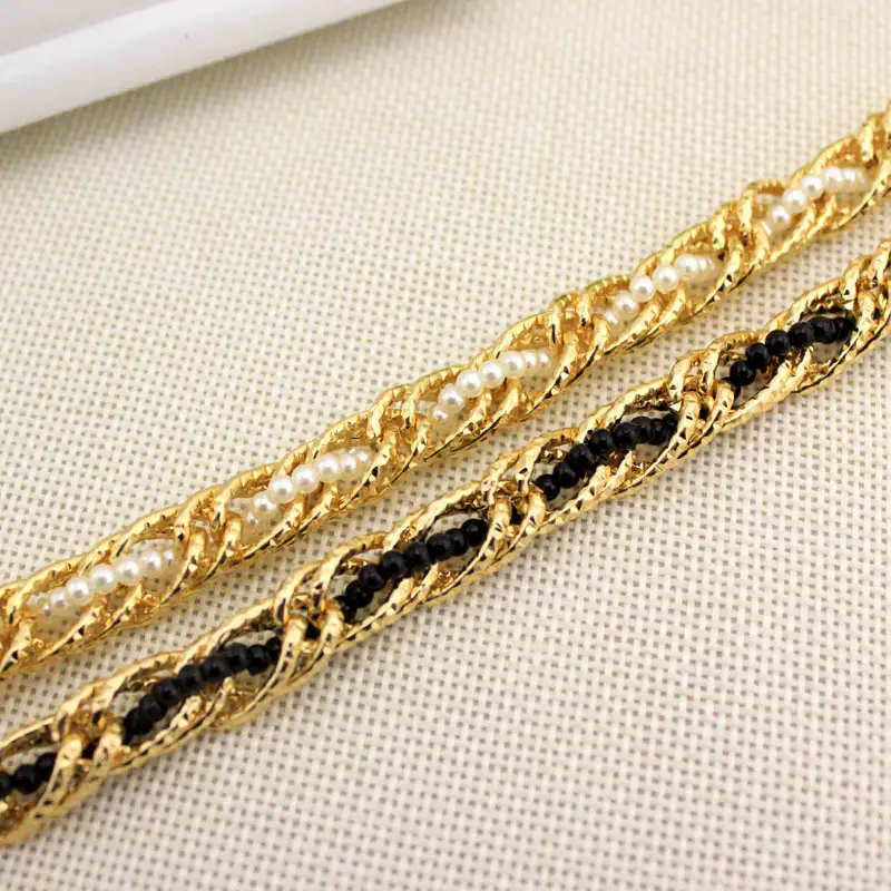 Women Pearl Waist Chain Black Gold Fashion Belt