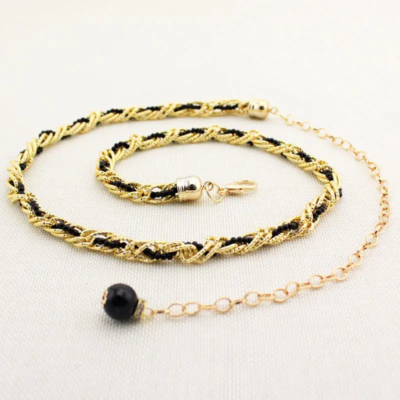 Women Pearl Waist Chain Black Gold Fashion Belt