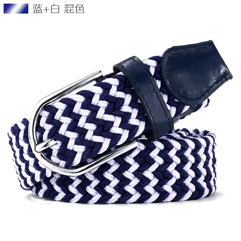 Elastic Woven Belt for Women Casual Navy White Zigzag