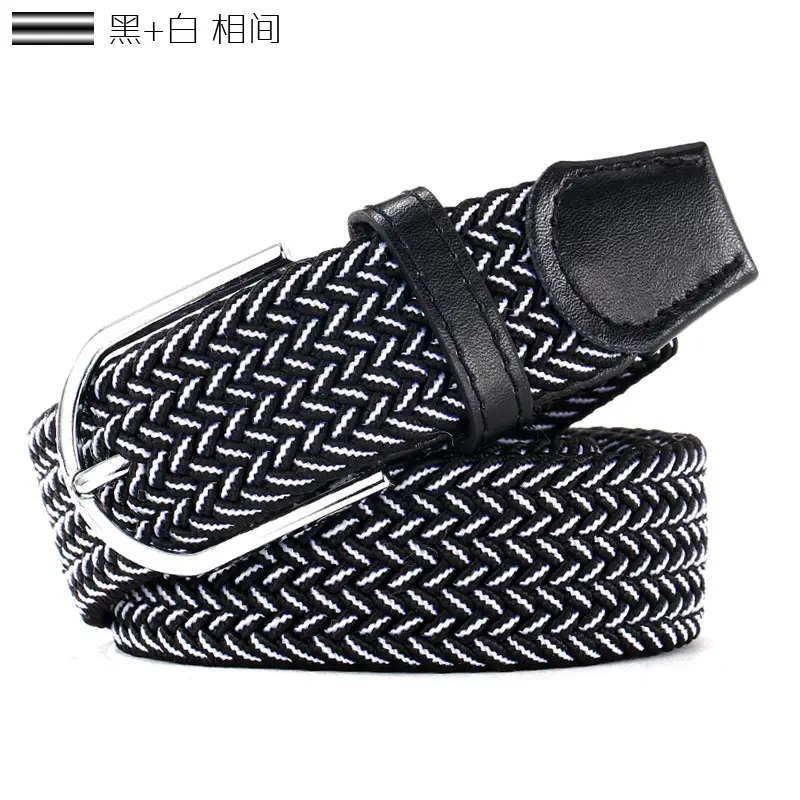 Elastic Woven Belt for Women Casual Navy White Zigzag
