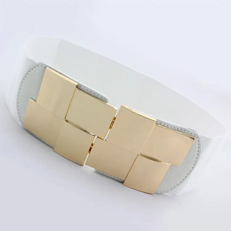 Women Geometric Metal Buckle Waist Belt Red Black