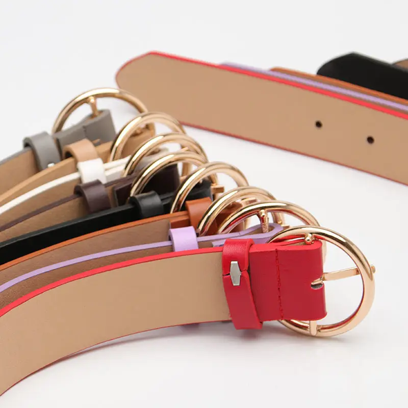 Women Round Buckle Casual Jeans Belt Purple Brown