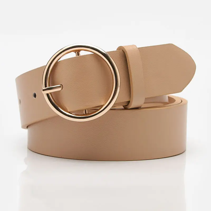 Women Round Buckle Casual Jeans Belt Purple Brown