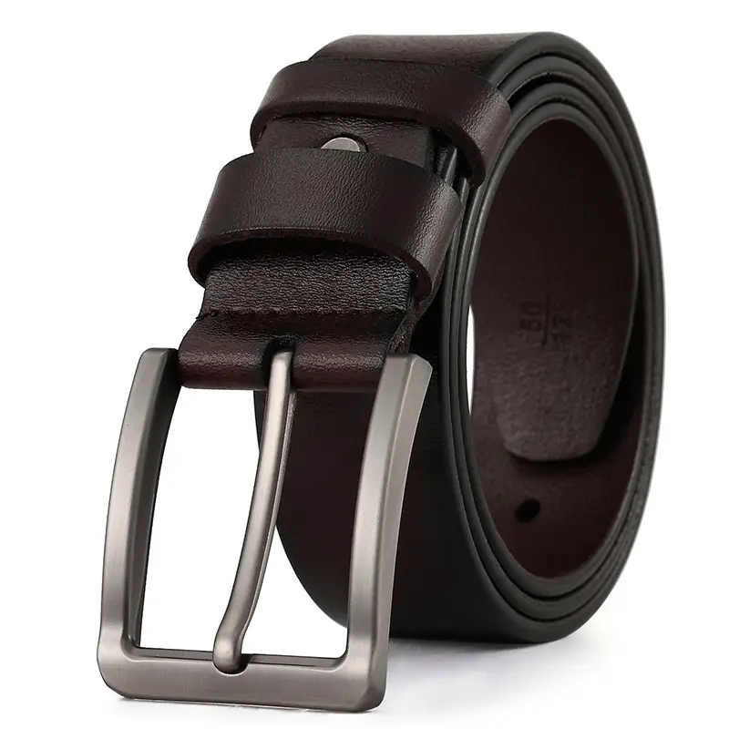 Men Casual Leather Belt with Pin Buckle Black 110cm