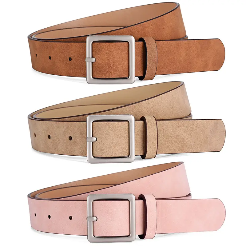 Women Frosted PU Square Buckle Belt Set of 3