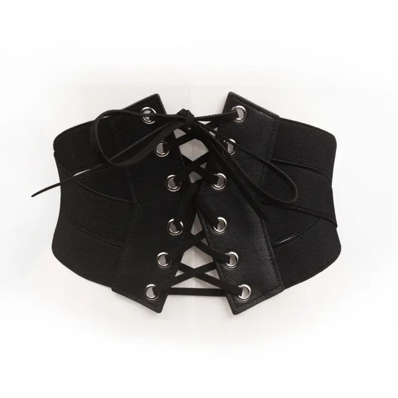 Black Extra Wide Lace-Up Waist Belt for Women