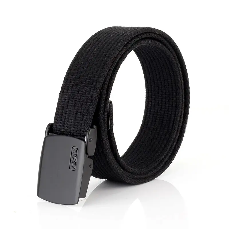 Men Canvas Belt with Alloy Buckle Black Casual