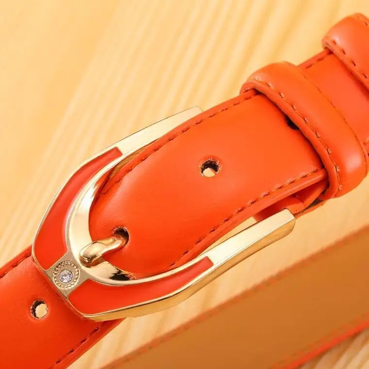 Women's Candy Color Leather Belt with Gold Buckle