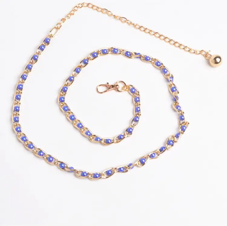 Women's Blue Pearl Waist Chain Belt All Seasons Casual Slimming Decor