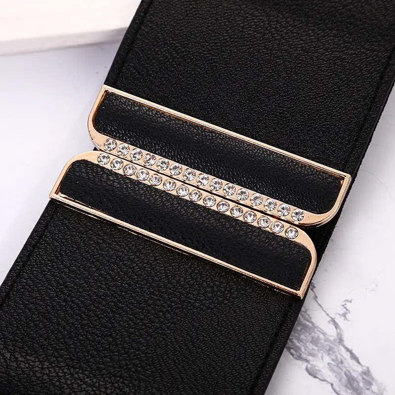 Black Elastic PU Belt for Women Autumn Winter Fashion Waist Belt