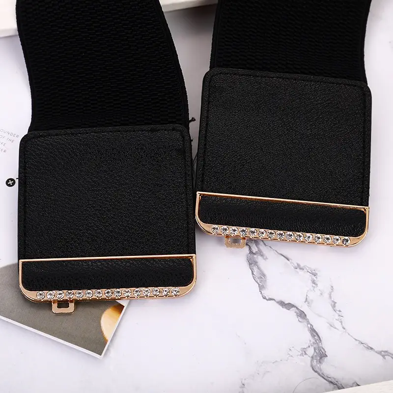 Black Elastic PU Belt for Women Autumn Winter Fashion Waist Belt
