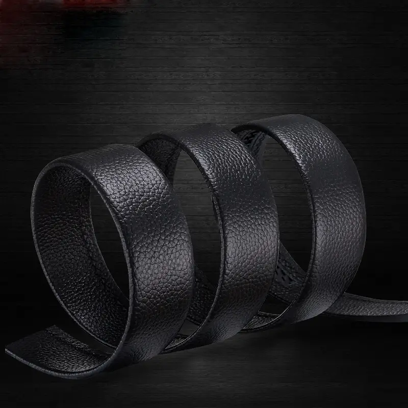 Black Leather Belt with Automatic Buckle for Men