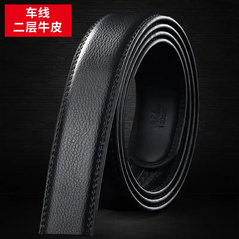 Black Leather Belt with Automatic Buckle for Men