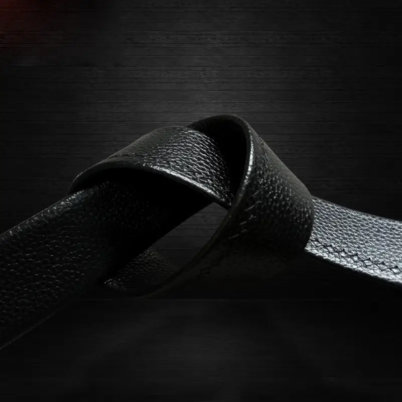 Black Leather Belt with Automatic Buckle for Men