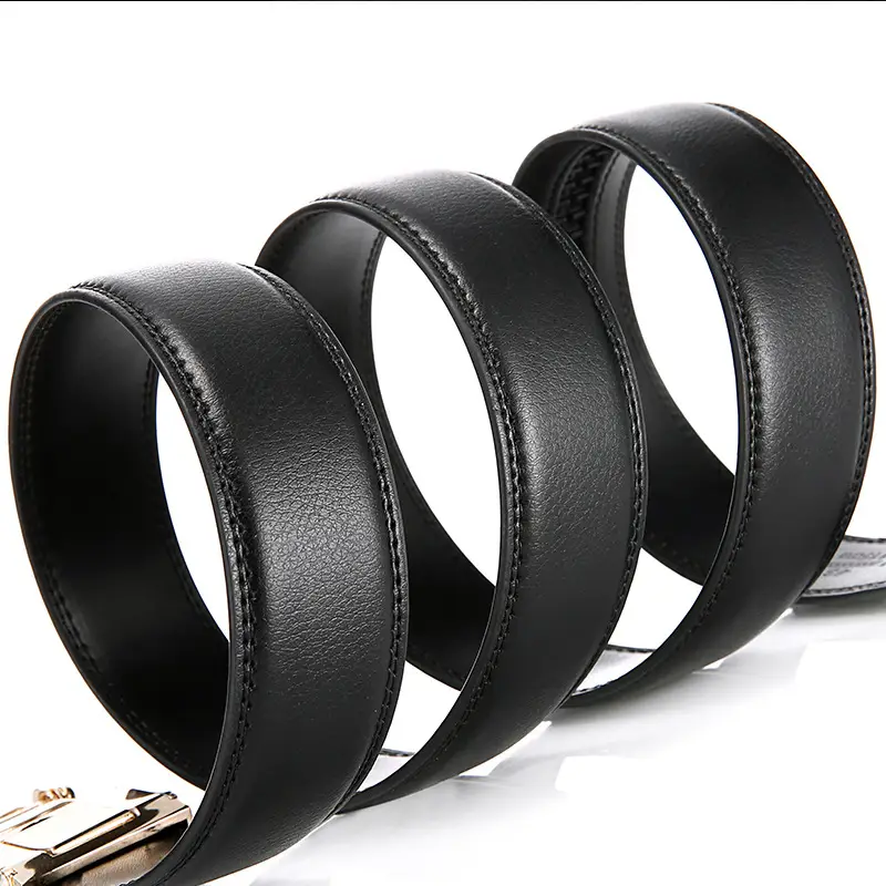 Black Leather Belt with Automatic Buckle for Men