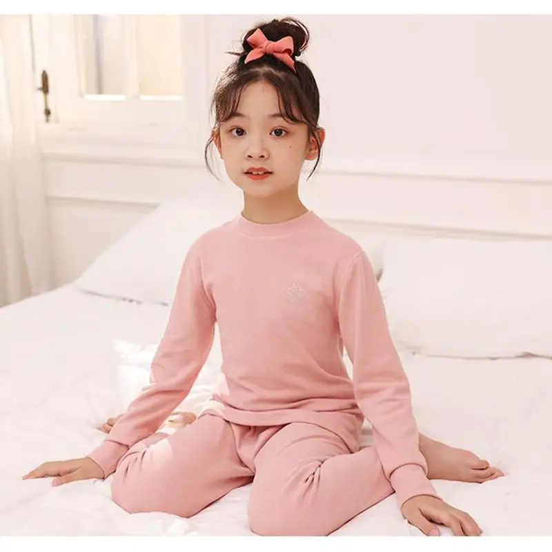 Girls Pink Silk Thermal Pajamas Autumn Home Wear