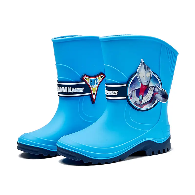 Children's Blue Rain Boots with Cat Design, Non-Slip Sole, Lightweight