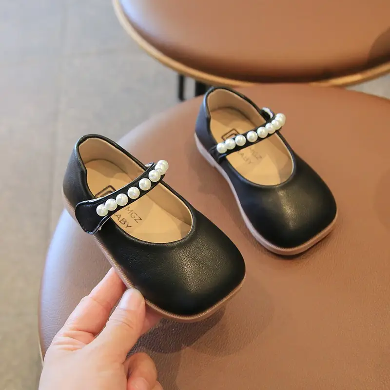Princess Shoes for Girls Black Pearl Velcro Casual Wear