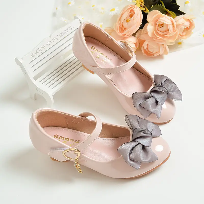 Princess Bow Locket Shoes for Girls Black Leather