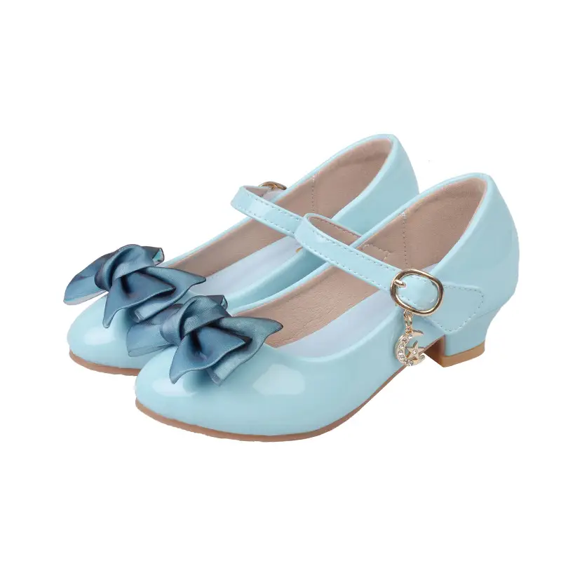 Princess Bow Locket Shoes for Girls Black Leather