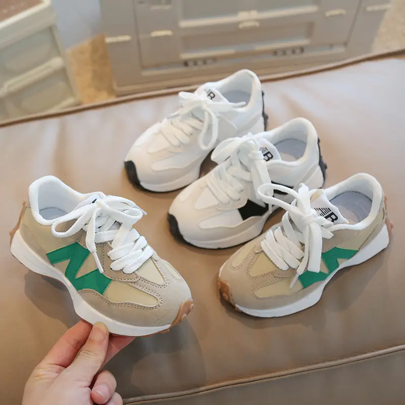 Kids White Lace-Up Sneakers for Boys Girls School Play