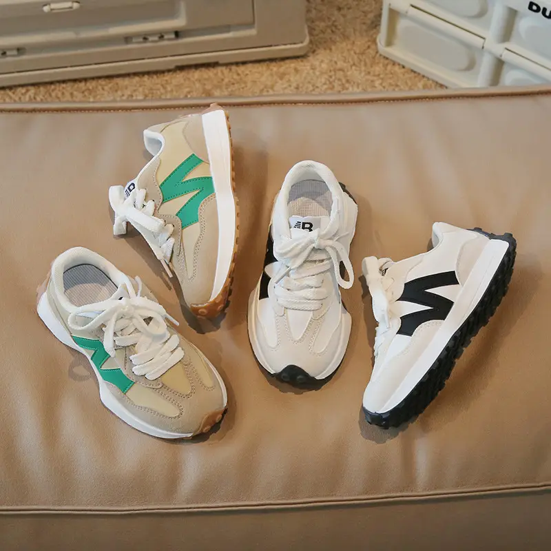 Kids White Lace-Up Sneakers for Boys Girls School Play
