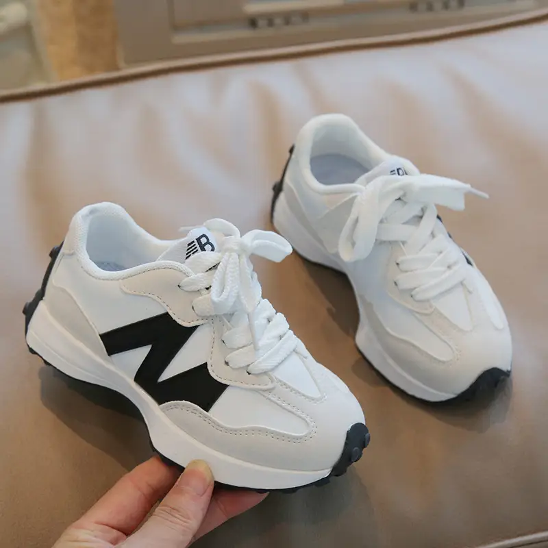 Kids White Lace-Up Sneakers for Boys Girls School Play