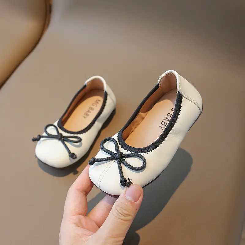 Bow Tied Princess Flat Shoes for Kids Black White Pink