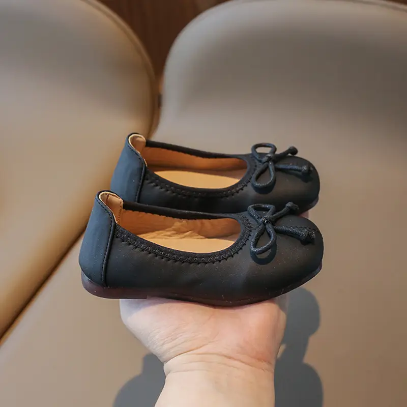 Bow Tied Princess Flat Shoes for Kids Black White Pink