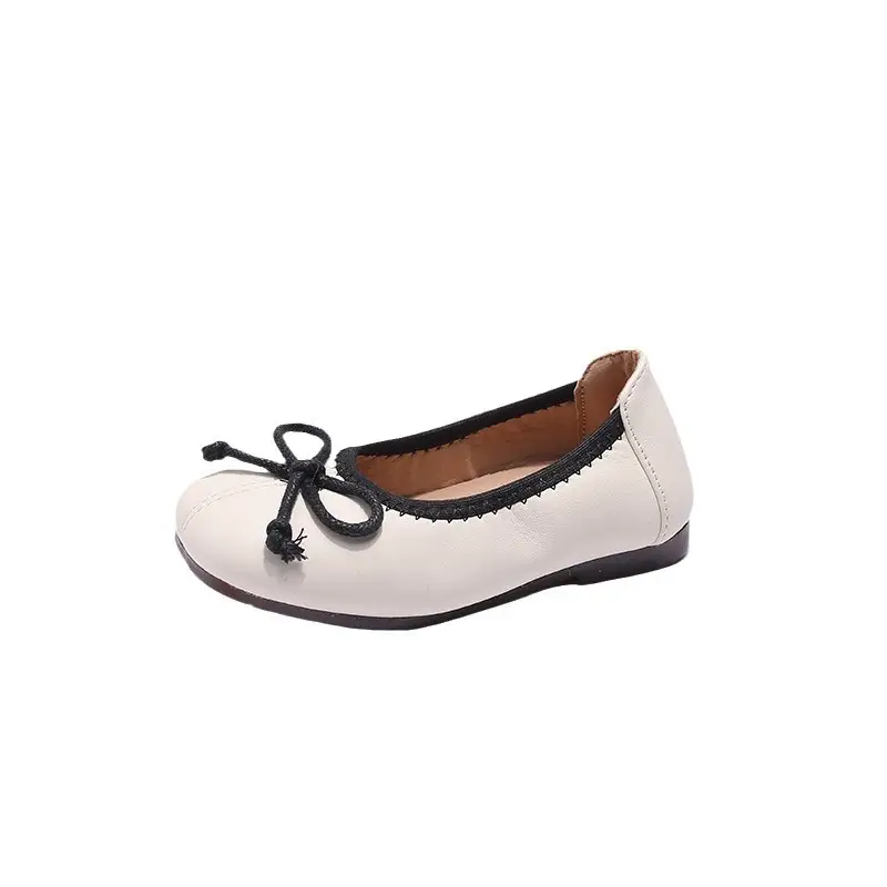 Bow Tied Princess Flat Shoes for Kids Black White Pink
