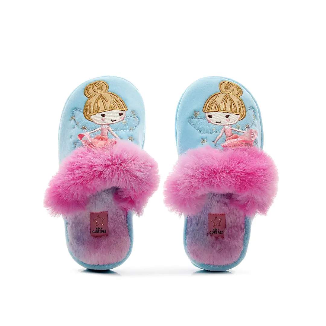 Girls Fairy Slippers Pink Blue Cotton Home Wear