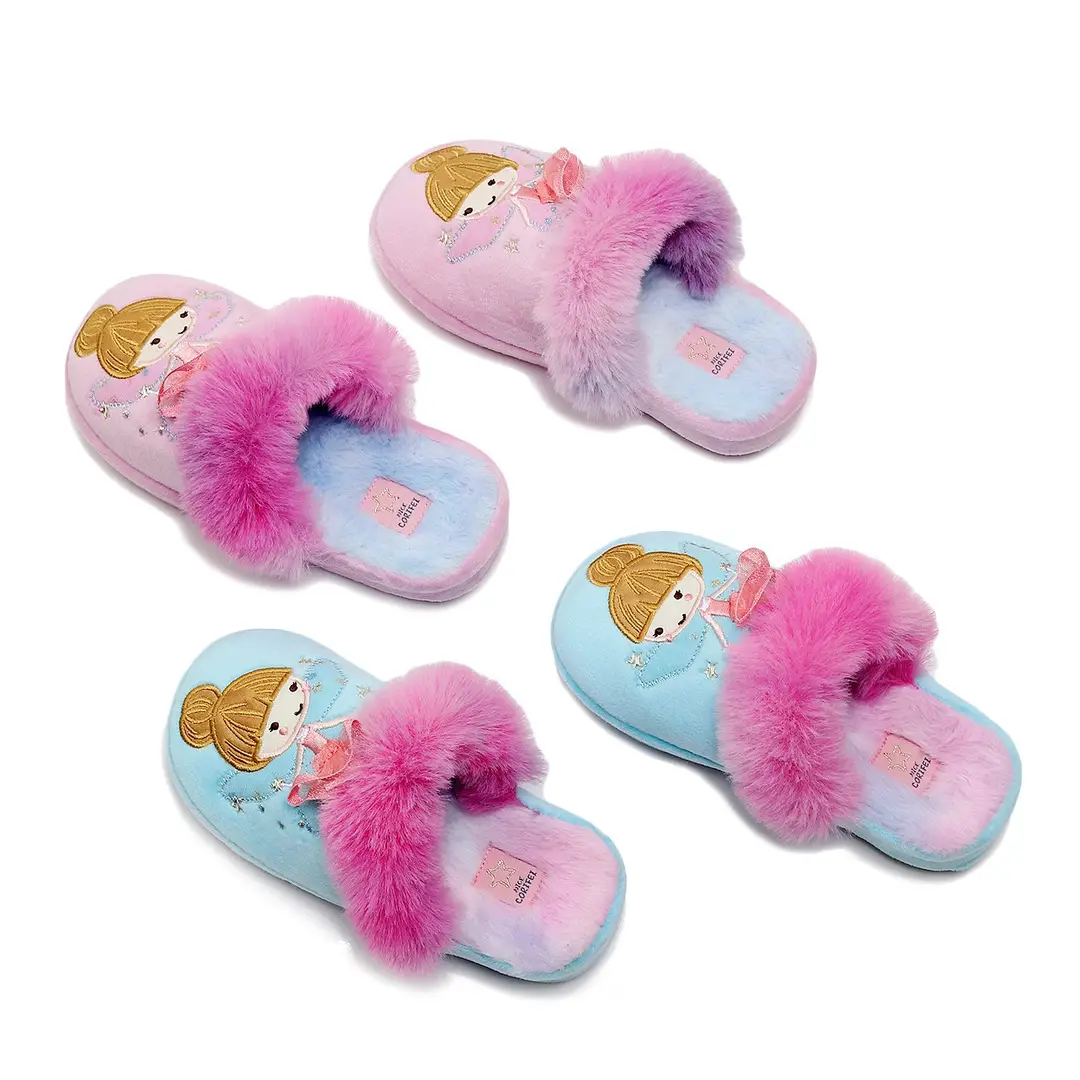Girls Fairy Slippers Pink Blue Cotton Home Wear
