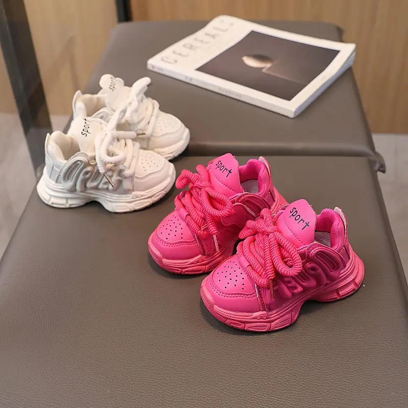 Kids Chunky Sneakers Pink White School Playwear