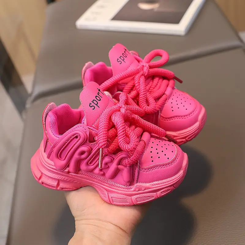 Kids Chunky Sneakers Pink White School Playwear